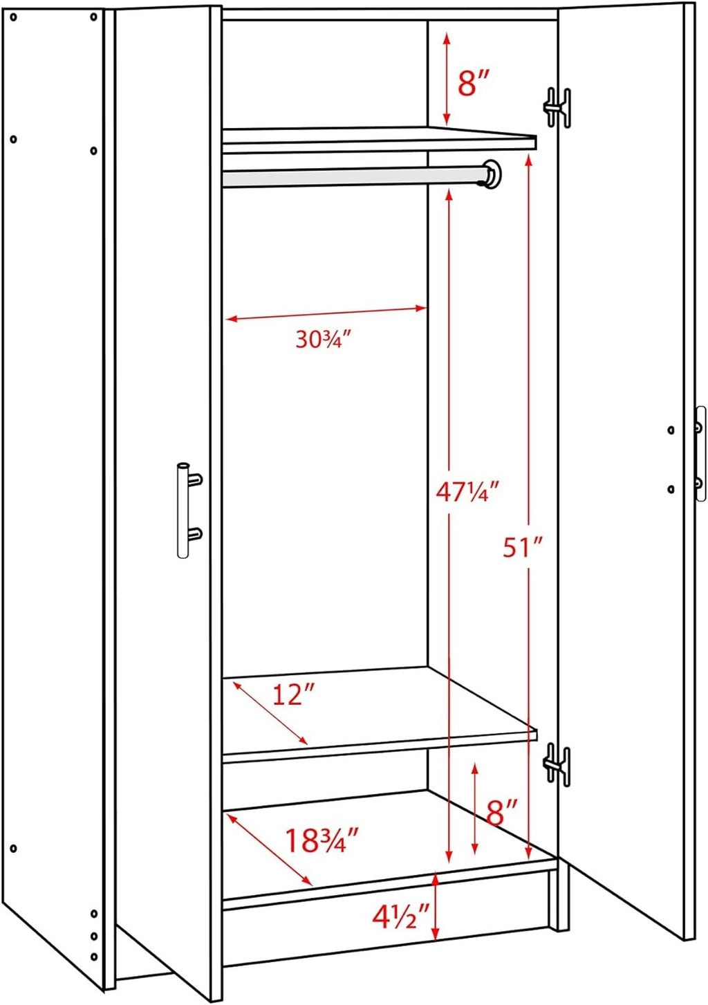 White Armoire Wardrobe with Hanging Rail W179