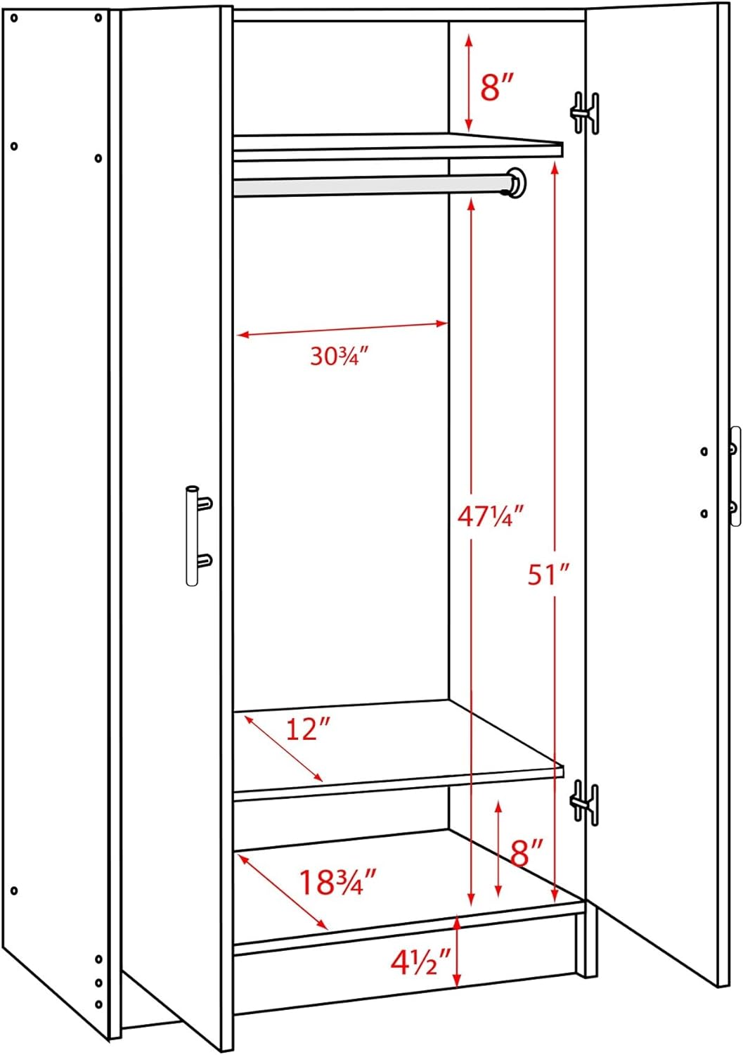 White Armoire Wardrobe with Hanging Rail W179