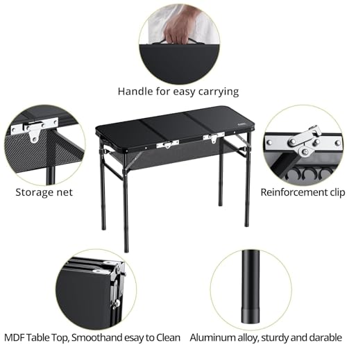 3ft Adjustable Height Aluminum Folding Camping Table with Storage Net E51705