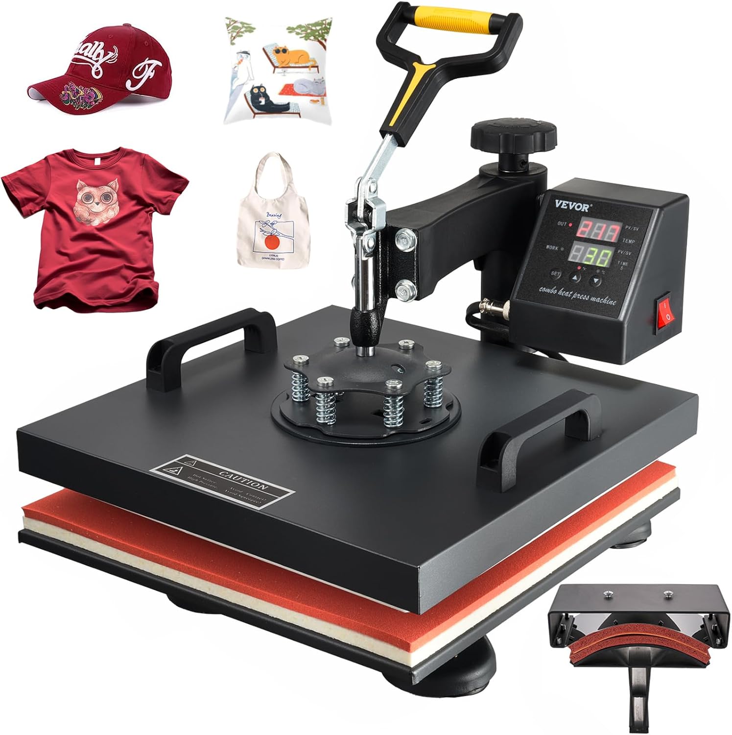 15x15 Heat Press Machine with Hat Press, 360° Swing Away Digital Tshirt Press Machine J971733