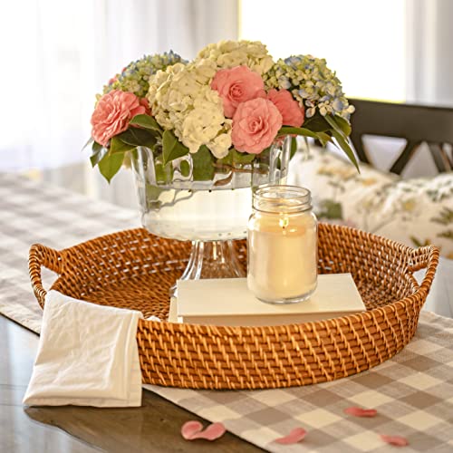 Round Wicker Rattan Tray 18 inches Hand Woven Natural Serving Tray with Handles F373602