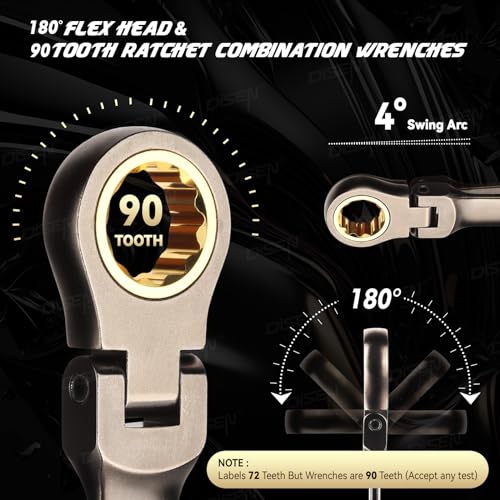 90 Teeth Flex-Head Ratcheting Wrench Set 12 Piece, SAE 1/4 to 3/4", Cr-V Steel, 12-Point, Nickel Plating Q93900