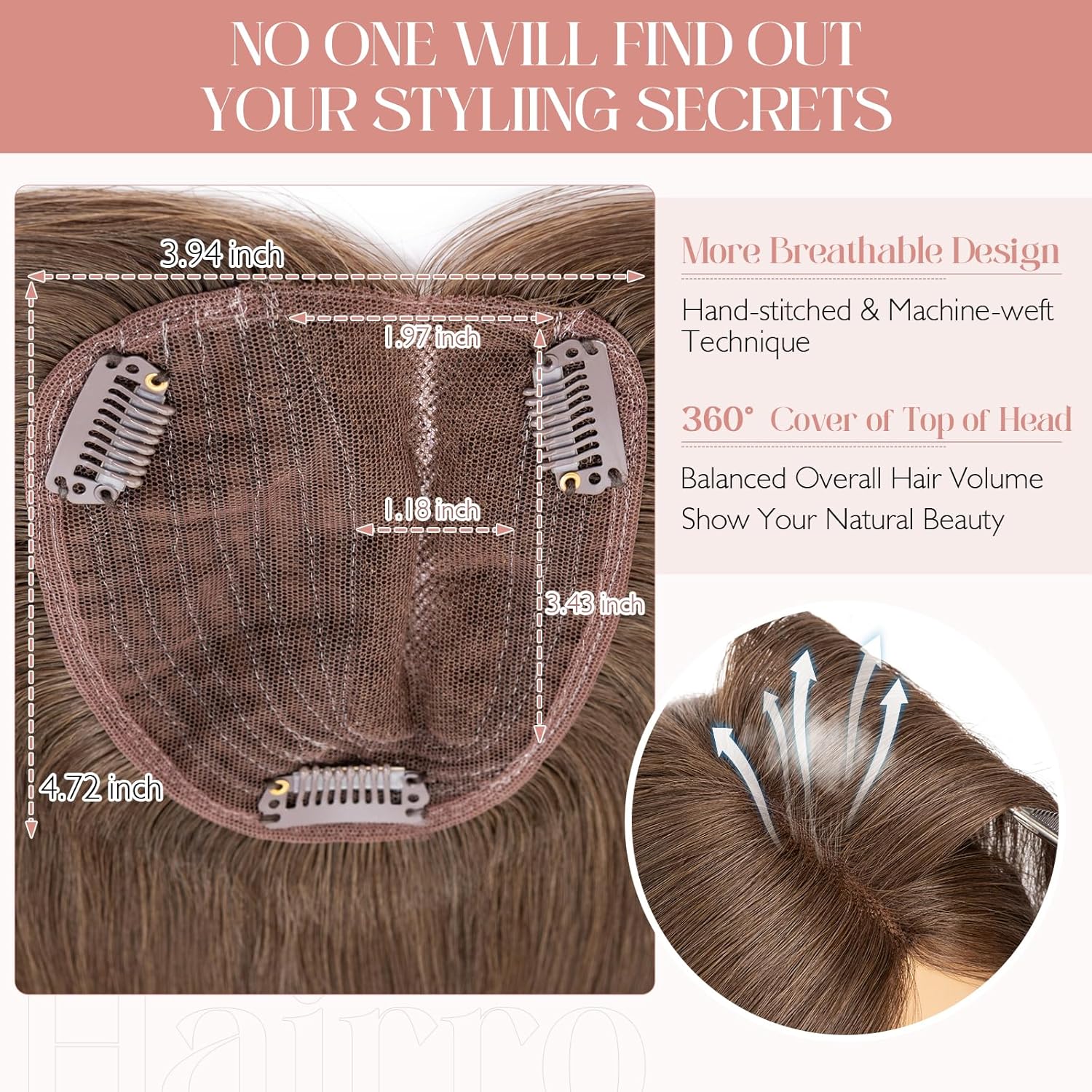 100% Human Hair Topper Silk Base Q586