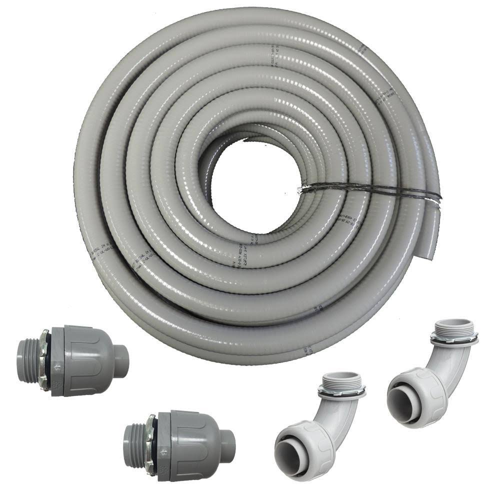 2 in. Dia x 25 ft. Non-Metallic UL Liquid Tight Electrical Conduit Kit with 2 Straight and 2 Angle Fittings D8006