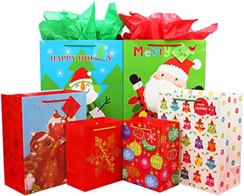 4 Extra Large 4 Large 4 Medium Christmas Print Gift Bags with Handles U763750