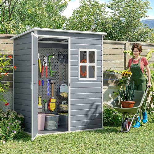 6x4 FT Outdoor Storage Shed with Floor, Resin, Lockable Doors D87109
