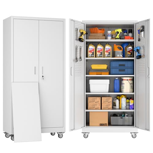 73" H Metal Storage Cabinet with Wheels and Locking Doors X5049