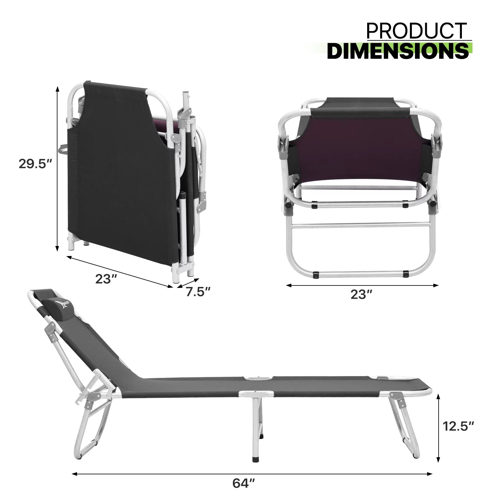 Black Portable Folding Camping Cot with Carry Bag P324