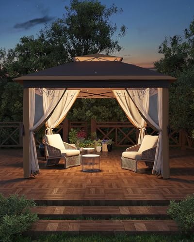 Khaki Pop Up Gazebo Tent with Mosquito Netting E725