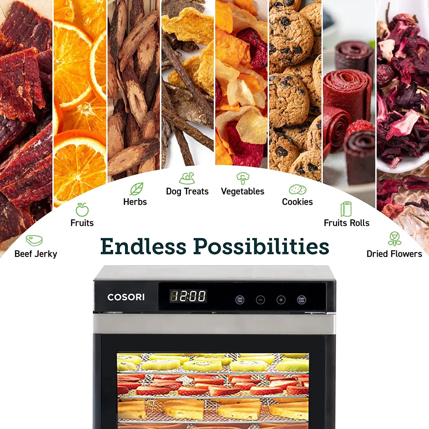 6 Stainless Steel Trays Food Dehydrator with Digital Timer and Temperature Control C201262