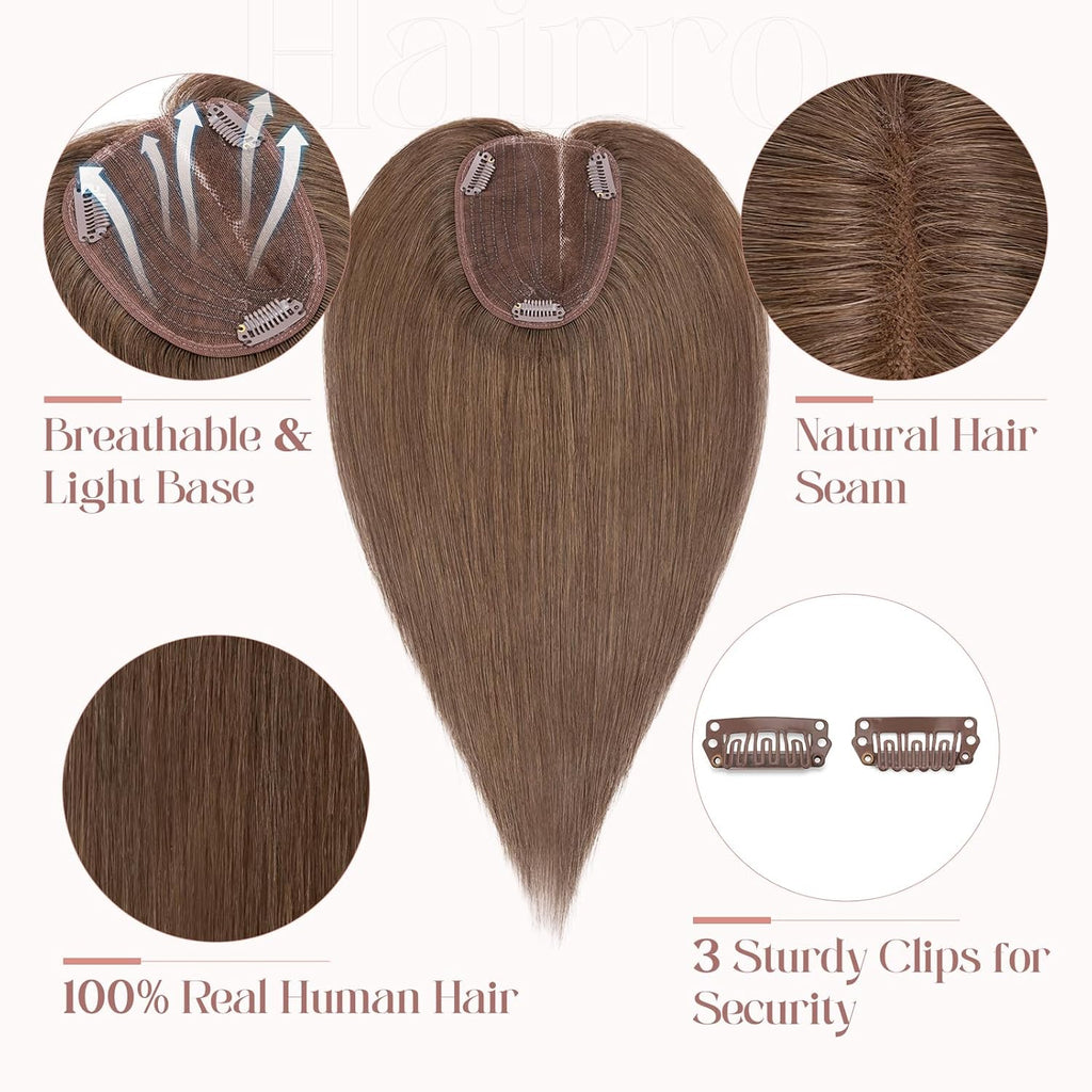 100% Human Hair Topper Silk Base Q586