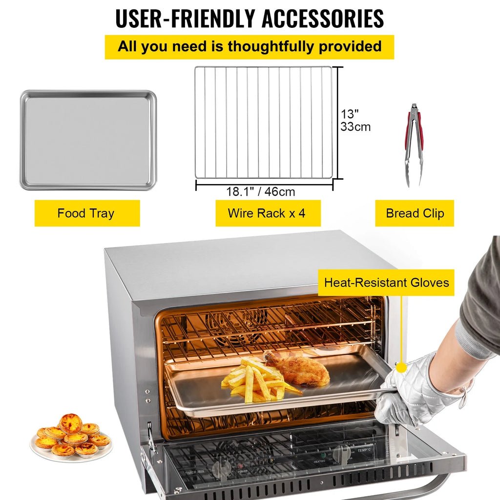 Commercial Convection Oven, 66L, 1800W, 4-Tier Y606