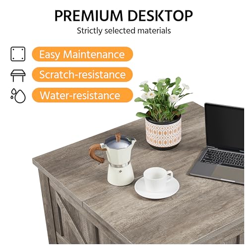 Gray Lift Top Coffee Table with Hidden Storage Compartment W36003
