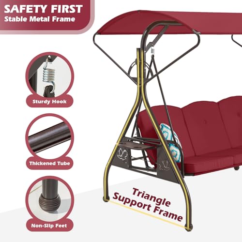 Green Patio Swing with Canopy 3 Seat with Stand Y5688