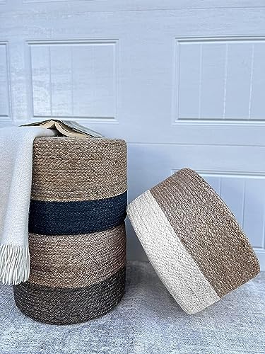 Natural Hand Braided Round Jute Pouf Ottoman N404890