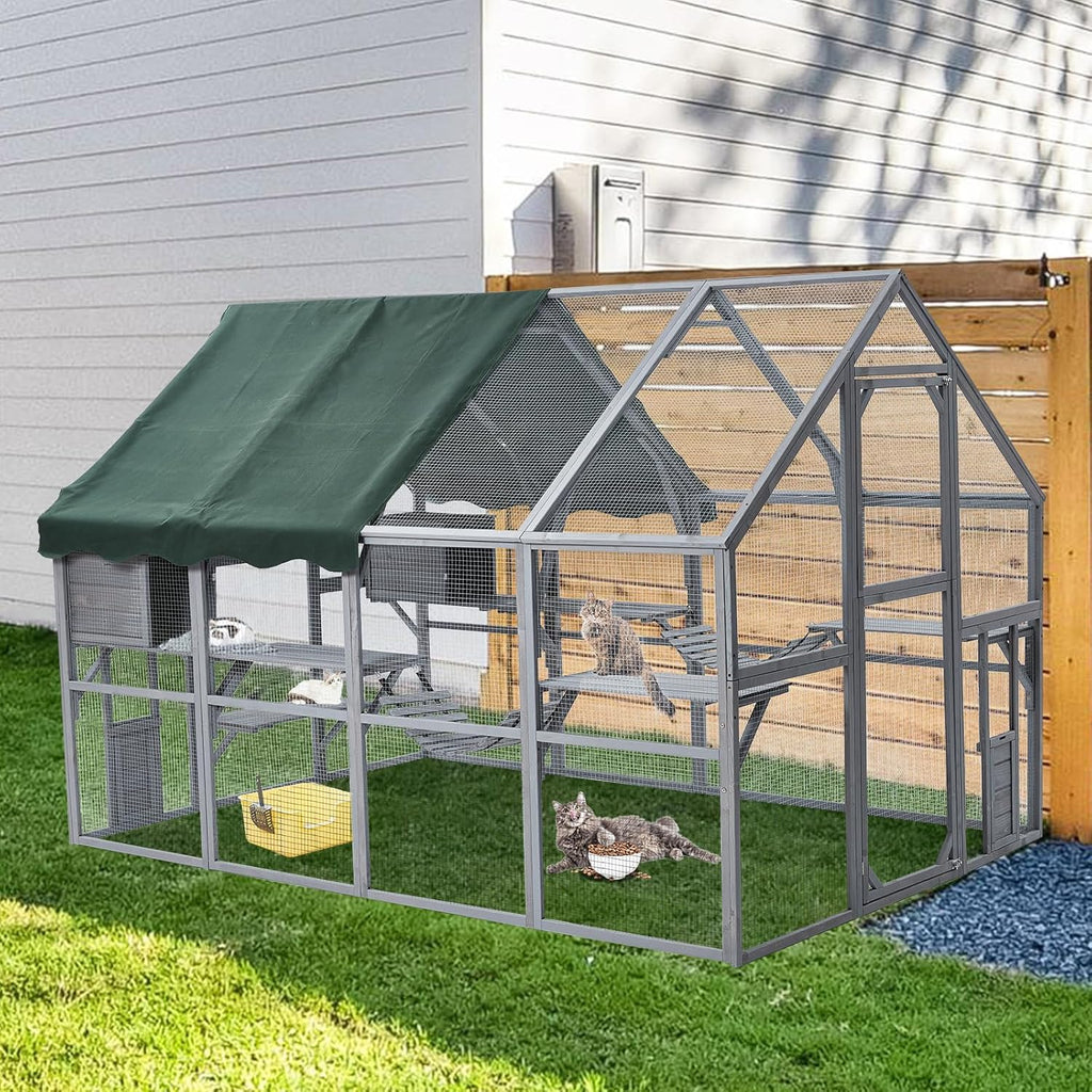 Large 3-Tier Outdoor Cat House with 2 Lockable Cat Doors and a Walk in Door Y1974