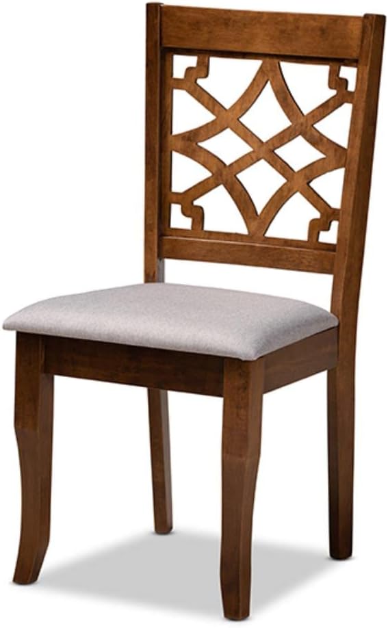 Grey Fabric Upholstered Walnut Brown Wood 4-Piece Dining Chair Set C312