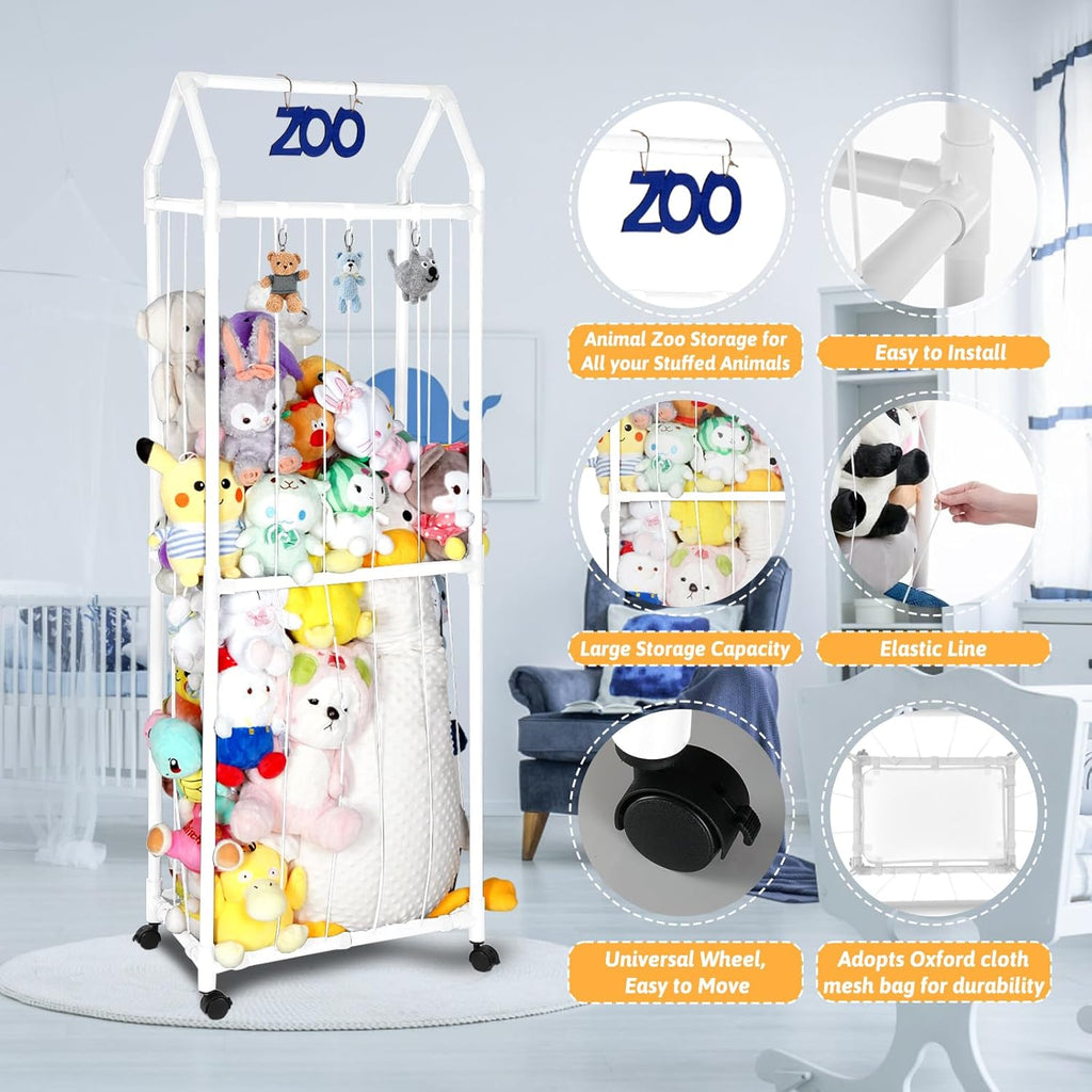 White Stuffed Animal Storage Zoo with Elastic Band and Net U904