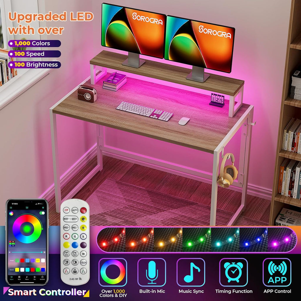 31.5 inch Folding Desk with Led Lights M75652