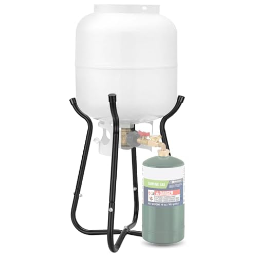 Propane Refill Adapter with Cylinder Refill Stand, QCC1 Adapter 20lb to 1lb Converter with Gauge and On-Off Control Valve W64473