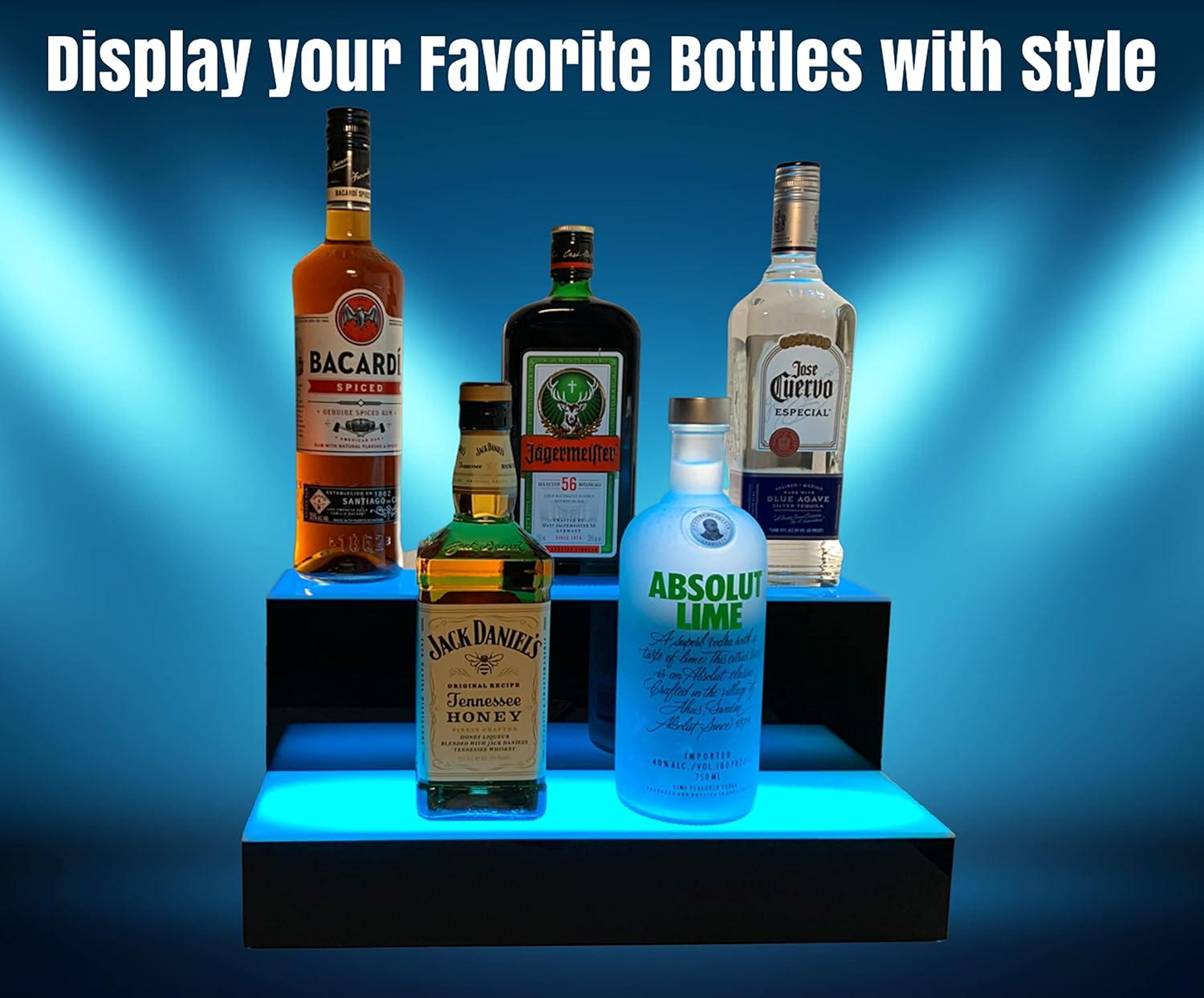 2 Step Multicolor LED Liquor Bottle Display Shelf 16 inch M505961