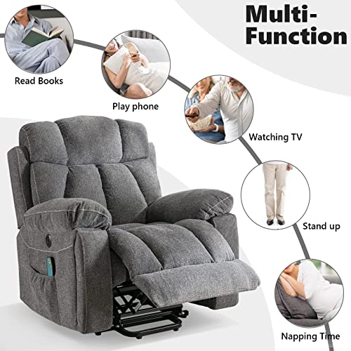 Light Gray Power Lift Recliner Chair with Massage and Heat R131598