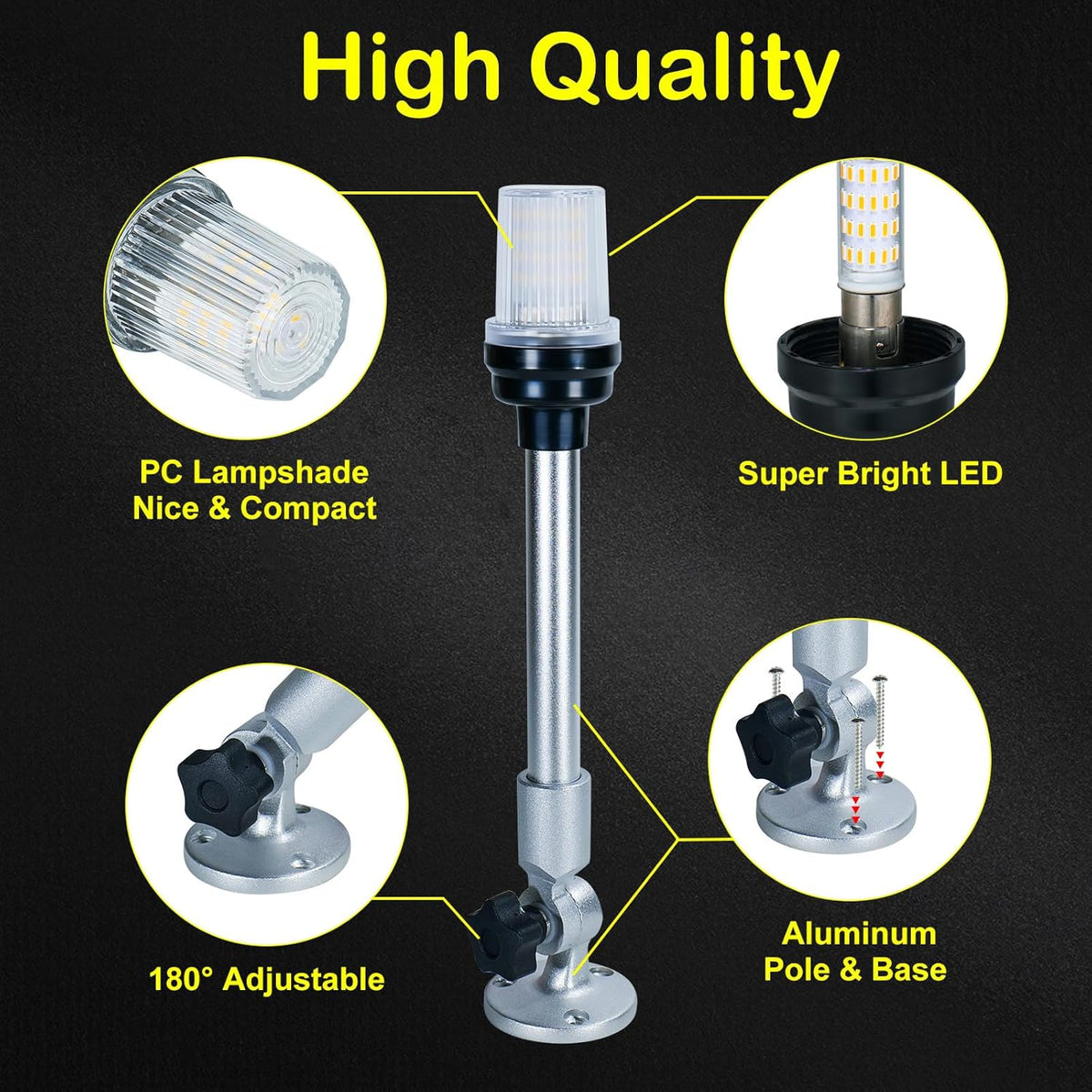 12 Inch LED Fold Down Boat Anchor Light Navigation Lamp Waterproof P8364