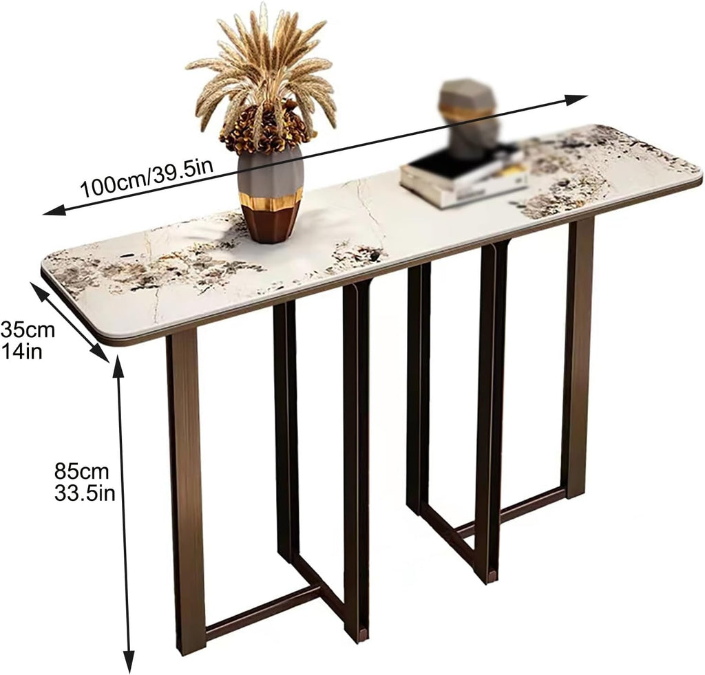 Narrow Entryway Table with Geometric Metal Base J266848