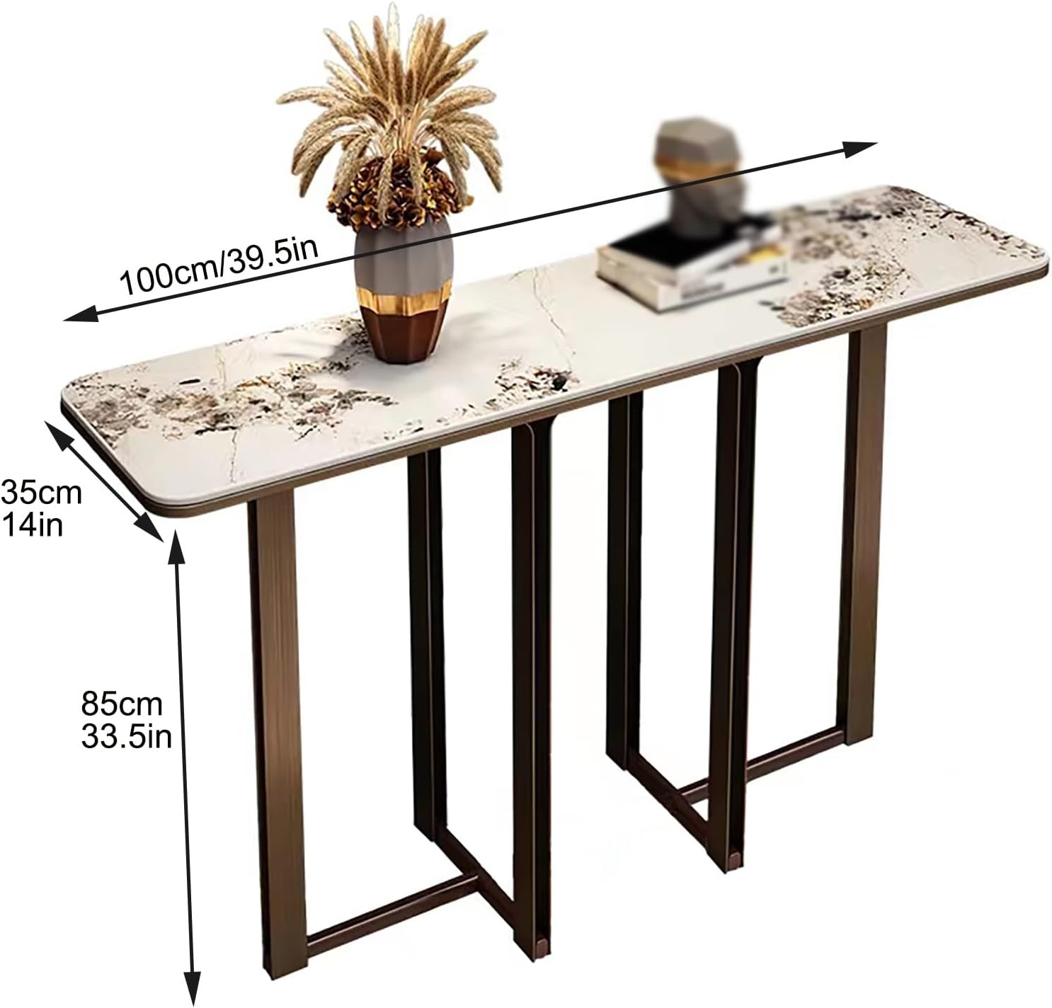 Narrow Entryway Table with Geometric Metal Base J266848