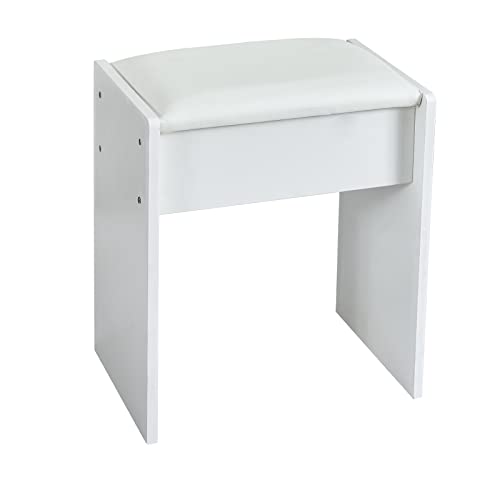 White Vanity Desk with Mirror, Lights, and Drawers with Cushioned Stool S2103