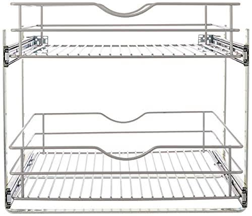 20.625 in. W x 21.75 in. D x 16.25 in. H Double Tier Pull Out Cabinet Organizer, Frosted Nickel D179