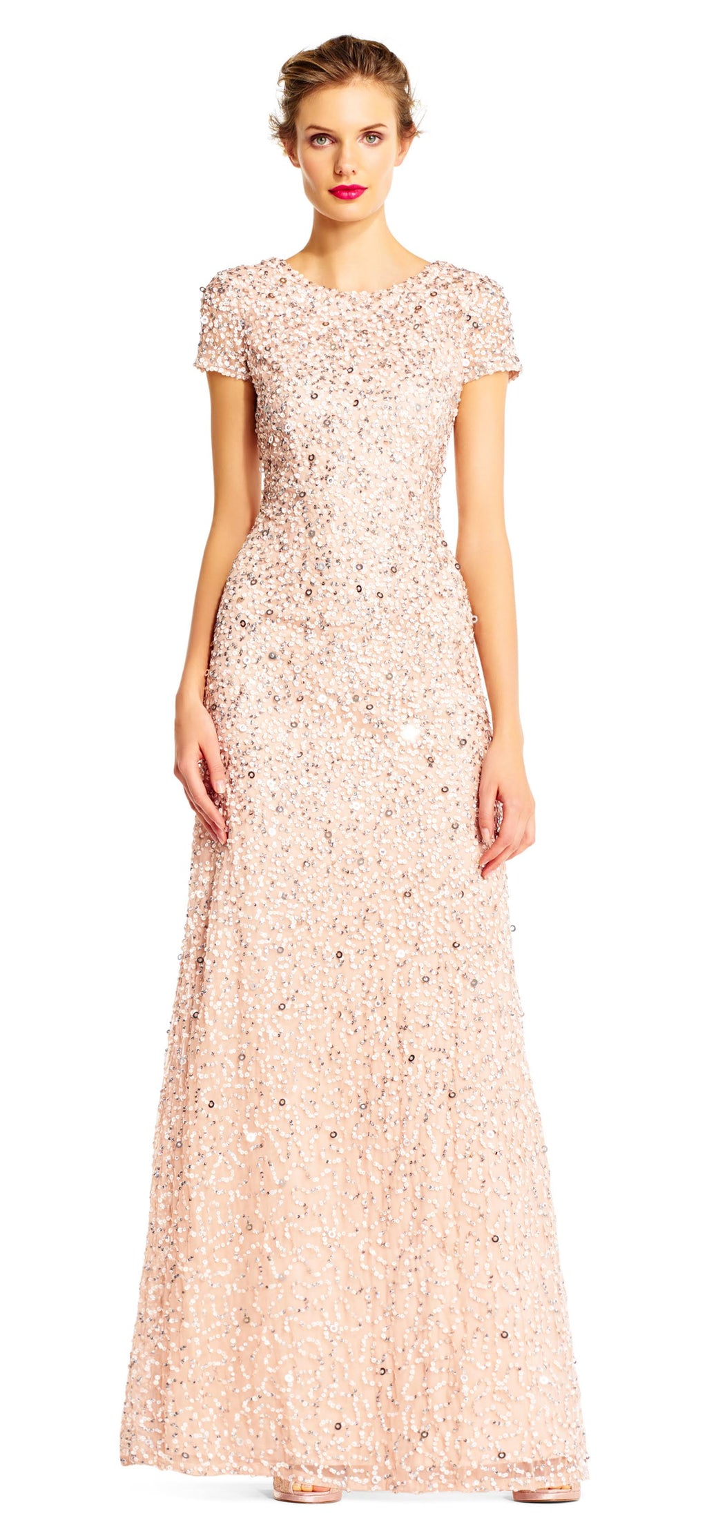 Blush Scoop Back Sequin Gown U258594
