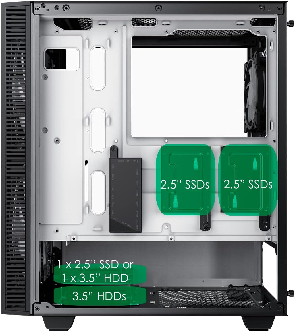 Black Mid-Tower ATX ARGB PC Gaming Case with Tempered Glass Side Panel H21223