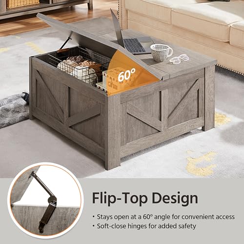 Gray Lift Top Coffee Table with Hidden Storage Compartment W36003
