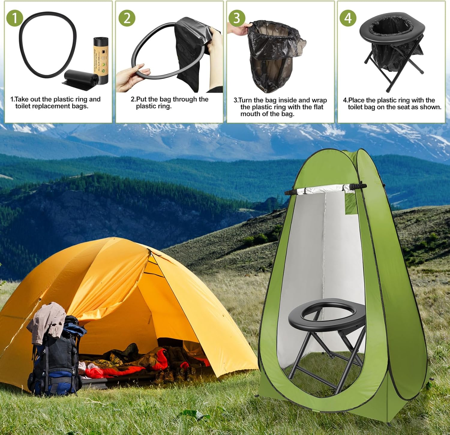Portable Camping Toilet with Pop up Privacy Tent P31156
