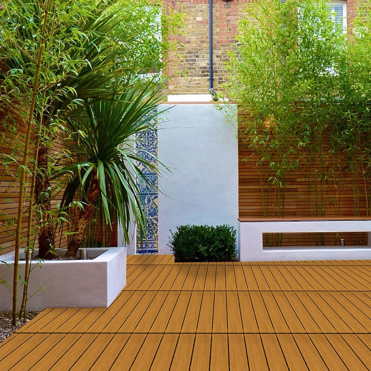 9PCS Aluminum Interlocking Deck Patio Tiles, 12” x 12” Wood Acacia B357