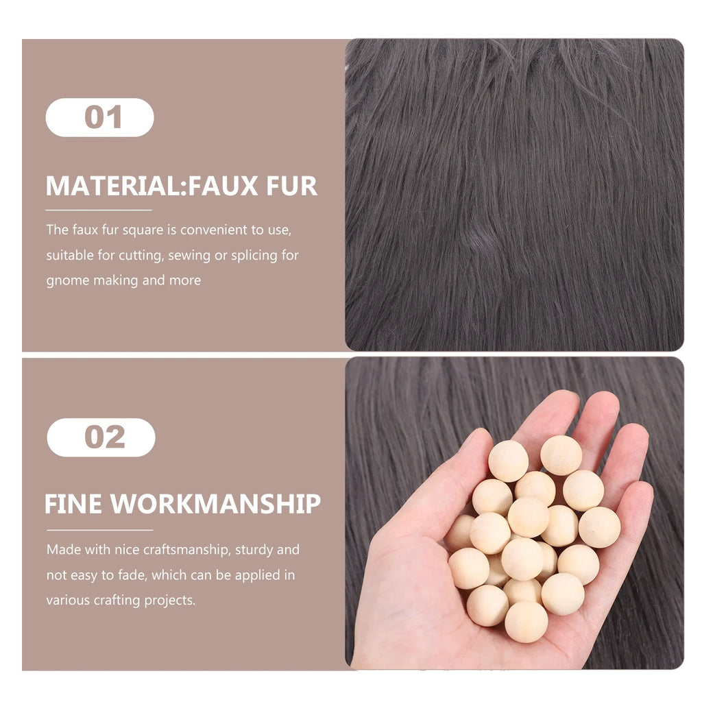 2 Sets Gnome Doll DIY Making Supplies Including Square Faux Fur Fabric Wooden Balls N1821