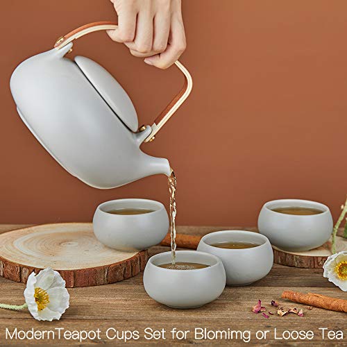 27 oz Ceramic Japanese Teapot with Fine Stainers and 4 Cups I1804