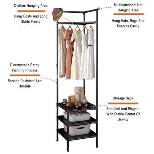 Gray 3-tiers Corner Coat Rack with Storage C52969