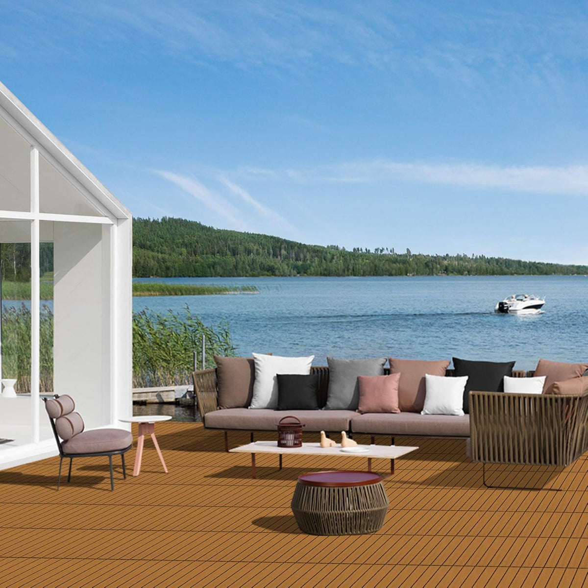 9PCS Aluminum Interlocking Deck Patio Tiles, 12” x 12” Wood Acacia B357