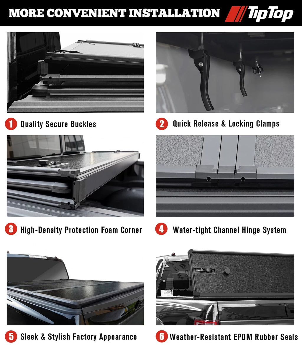 Tri-Fold Hard Tonneau Cover Truck Bed FRP for 2007-2023 CHEVY Silverado 1500 & GMC Sierra 1500 with 6.6ft Bed (78.9") W7078
