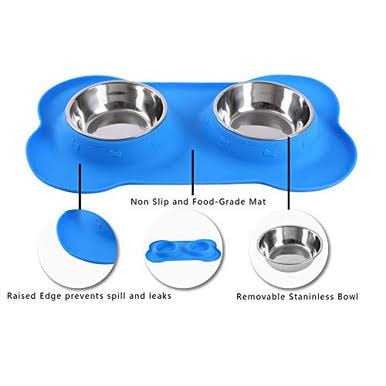 2 Stainless Steel Dog Bowl with Silicone Mat + Pet Food Scoop M59136