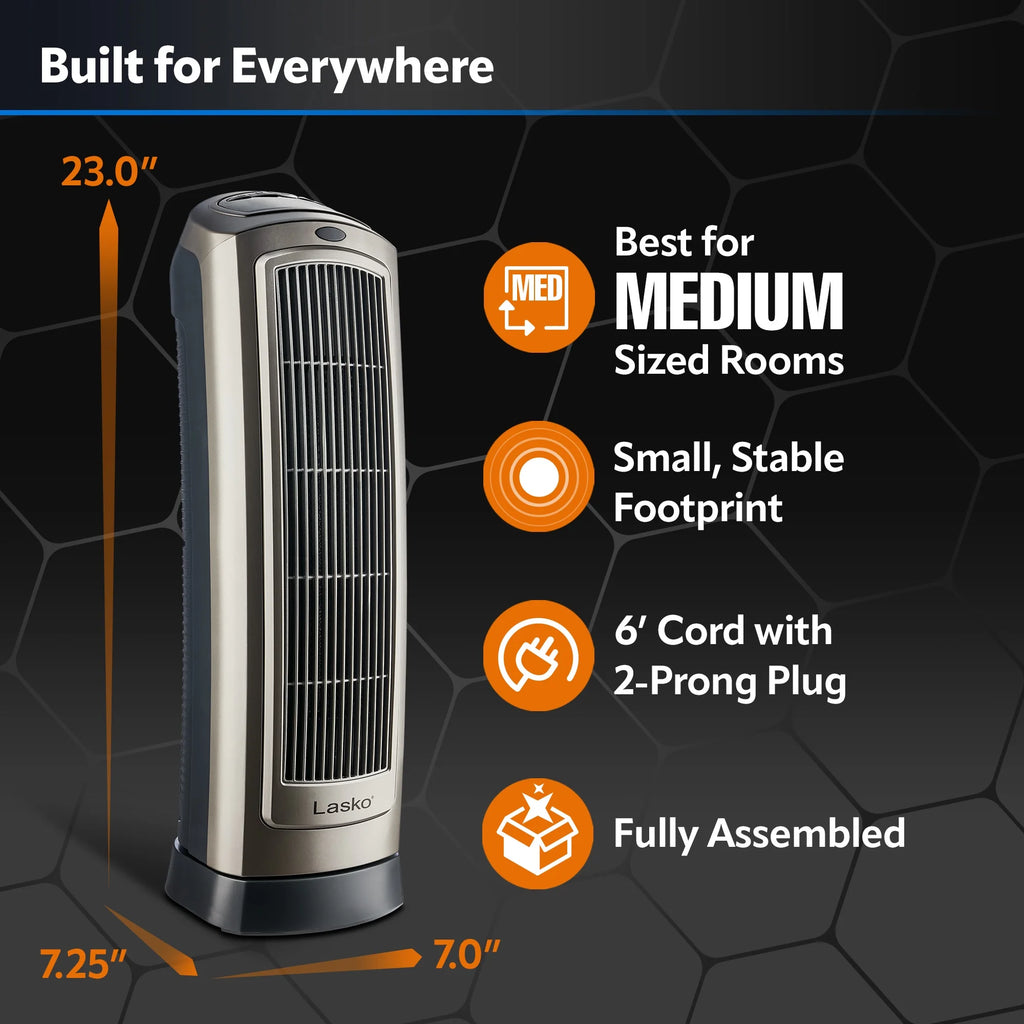 23" 1500W Oscillating Ceramic Space Heater with Timer, Remote, Silver I643