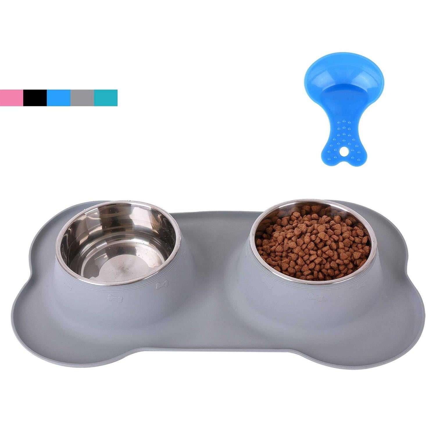 2 Stainless Steel Dog Bowl with Silicone Mat + Pet Food Scoop M59136