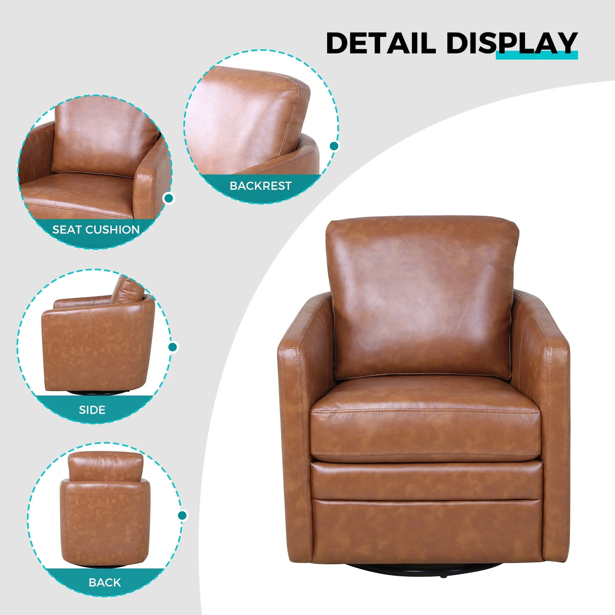 Faux Leather Swivel Accent Chair with Arms J60291
