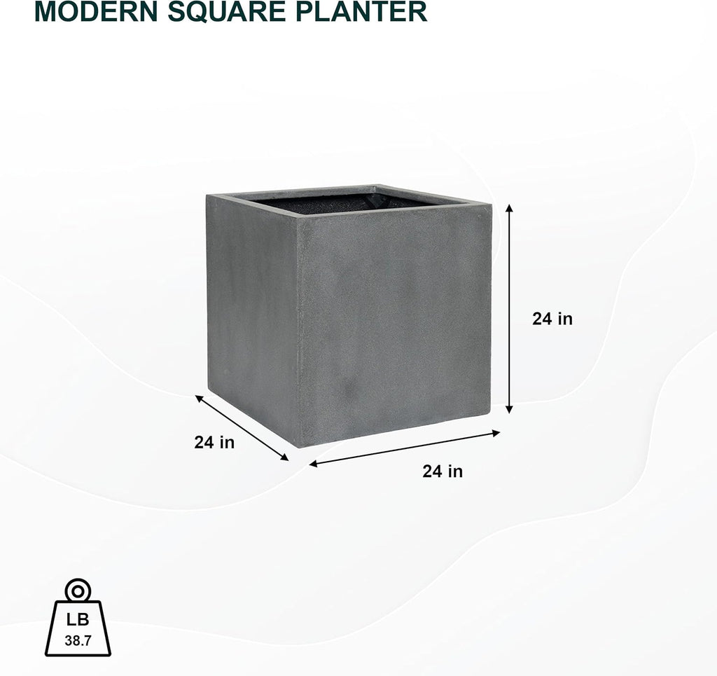 Grey Square Fiberstone Planter, Extra Large, 24 Inch Tall S5141