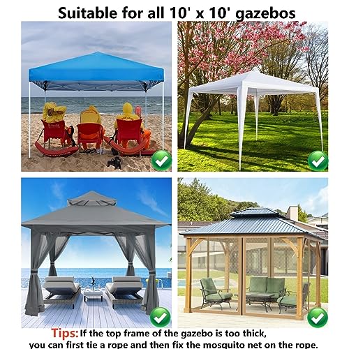 Black 4-Panel Mosquito Net for Gazebo Canopy 10' x 10' with Double Door D894