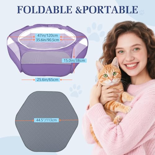 Small Animals Playpen, Waterproof Pet Cage Tent with Zippered Cover, Portable Outdoor Yard Fence with 3 Metal Rod, Green T7612