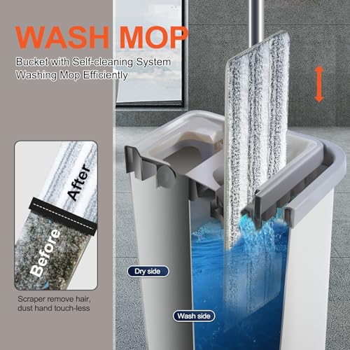 Mop and Bucket with Wringer Set with 3 Reusable Microfiber Mop Pads L7987