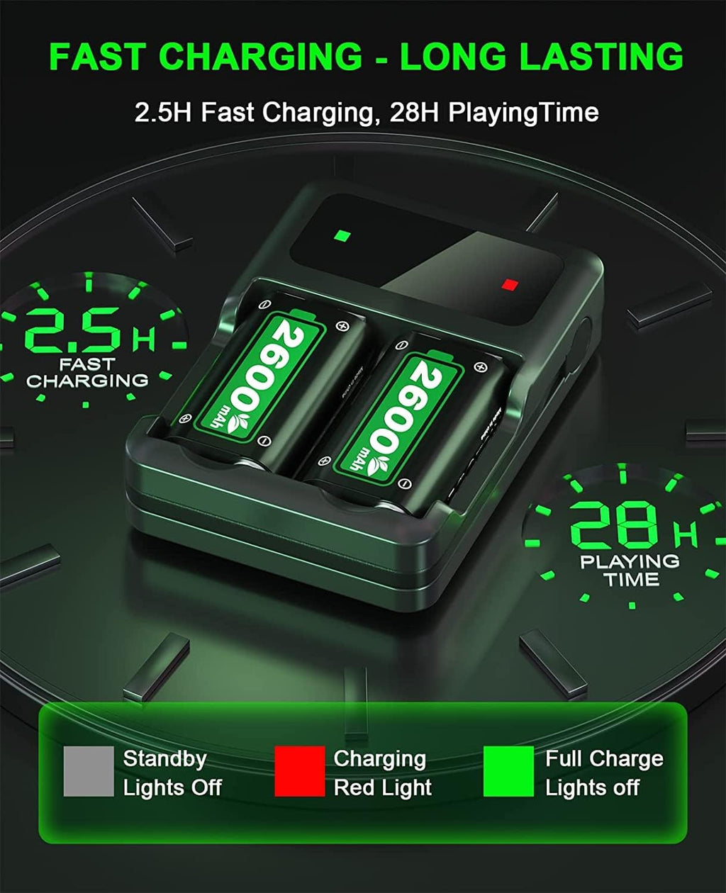 2x2600mAh Controller Battery Pack with Charger Station for Xbox K12502